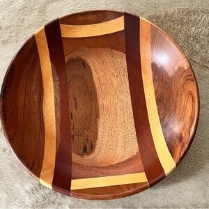 Vintage Malacca Timber Woodwork Inlaid Bowl 123 Malaysia 12"w - 3"h